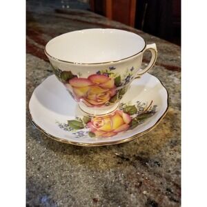 Royal Vale Bone China Pink Yellow Rose Cup & Saucer Made in England